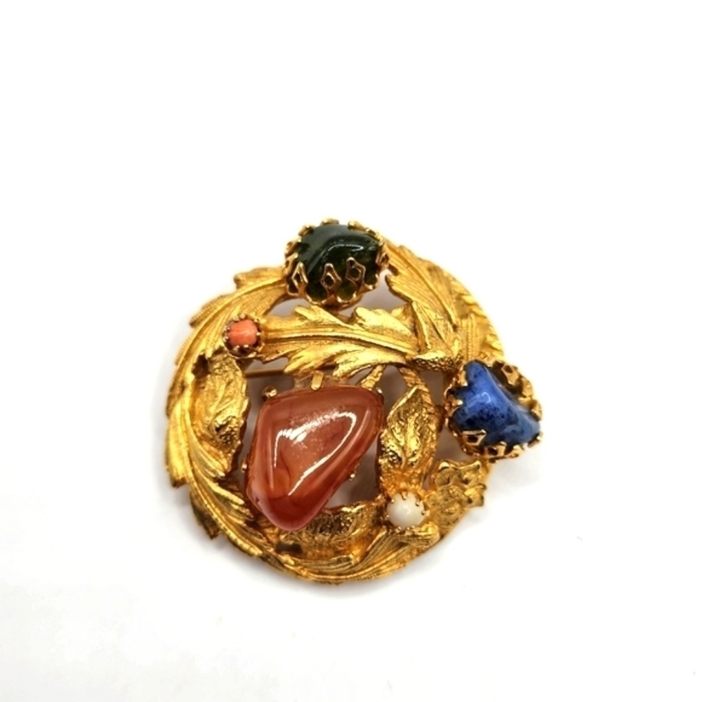 Vintage Brooch with Colorful Stones Unsigned